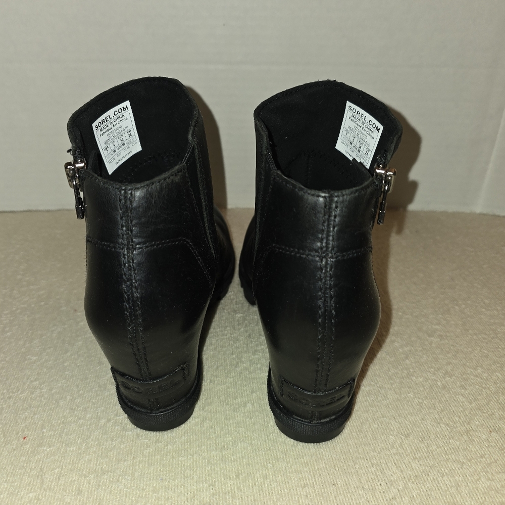 Sorel Joan of Arctic II Black Wedge Leather Ankle Boots size 7 - Picture 4 of 9